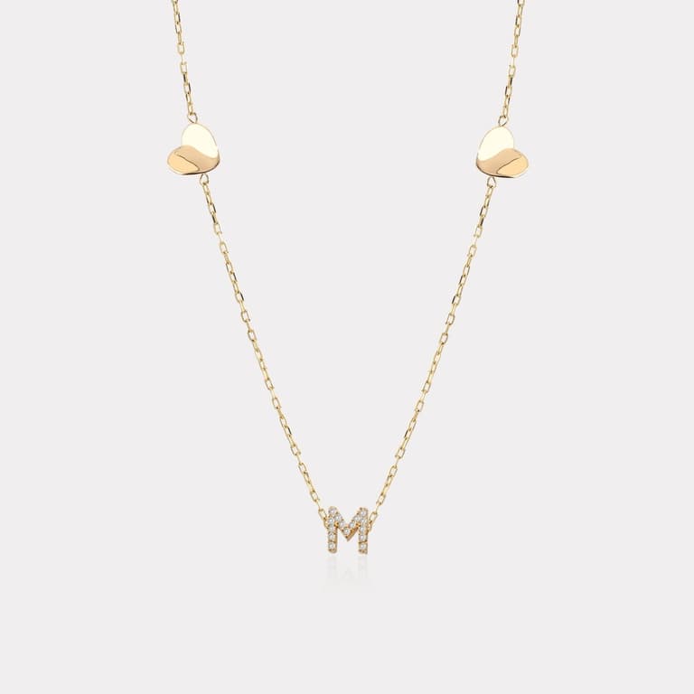 Gelbgold M Buchstabe Stein Halskette
